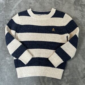 Baby Gap Sweater Toddler 2T Teddy Bear Sweater Striped Beige Blue 2 Years Knit